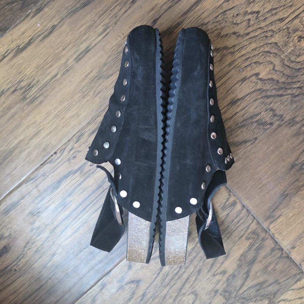 Zara Size 41 Black Suede Studded Clogs Mules Boston Closed Toe - Picture 9 of 9
